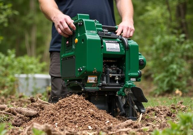 Garden shredder processing woody waste